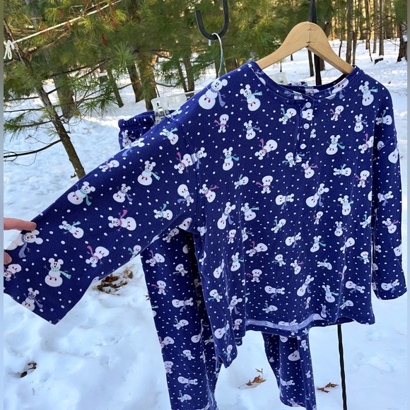 90s Disney Store Mickey Snowman Pajamas Set Waffle Weave Henley in Blue - Picture 7 of 16